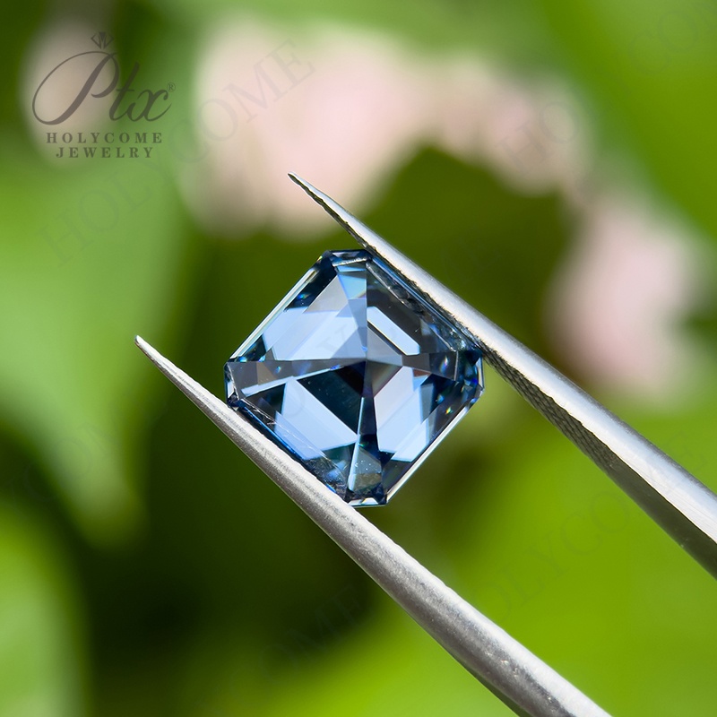 Moissanite Stone Primary Color Vivid Blue Asscher Cut VVS1 Various Shapes 0.5-10CT GRA Certified Loose Moissanite Diamond 100% Pass Diamond Tester