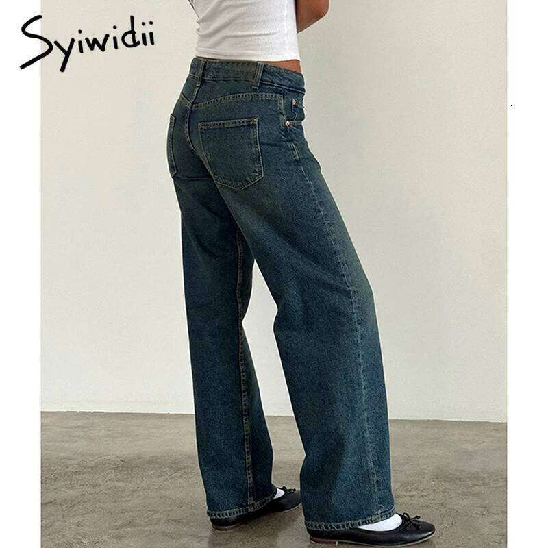 Syiwidii Vintage Baggy Women Y2k Fashion Low Rise Straight Wide Leg Jeans 2025 New Chic Casual High Street Denim Trousers MDNG