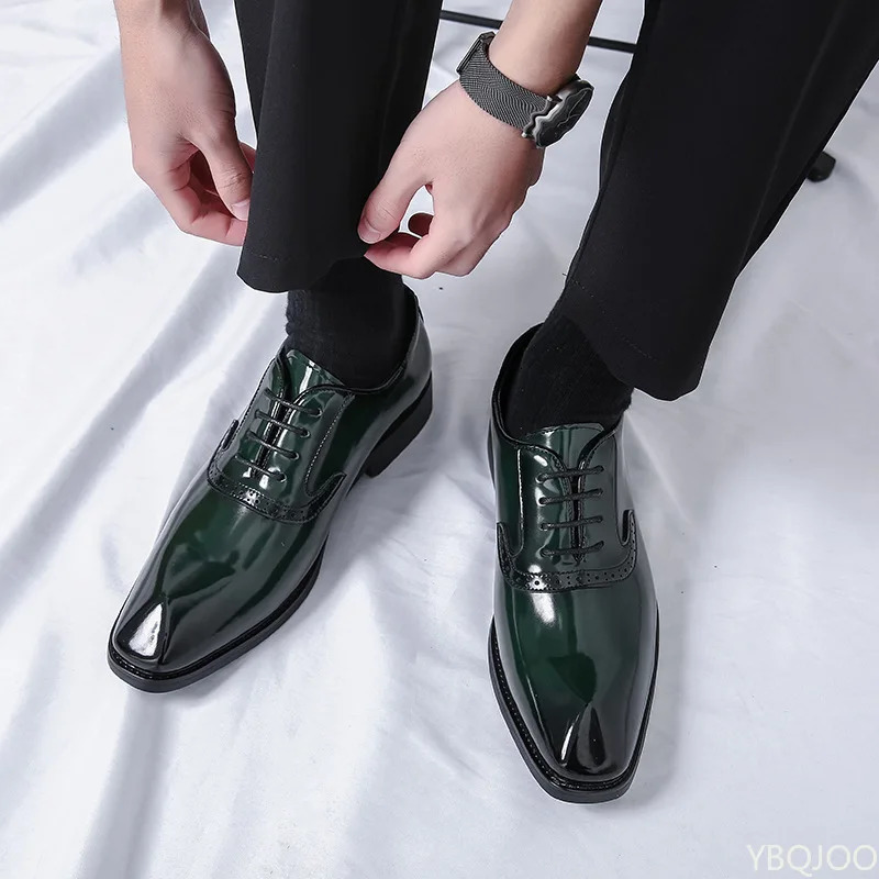 Male Pointed Leather Shoes y Mens Oxford Shoe Wedding Dress Green Gentleman Office Men Loafers 250717