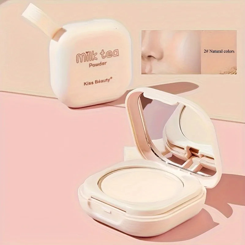 Milk Tea Waterproof Compact Powder - Full Coverage Contour and Concealer Matte Finish Double-Layer Portable Setting Powder 250716