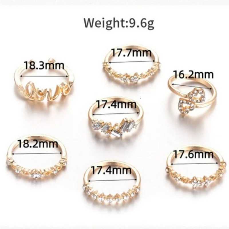 Boho Zircon Rings Set for Women Gold Color Boho Crystal Letter Love Moon Arrow Flower Ring Wedding Jewelry Gifts X250718