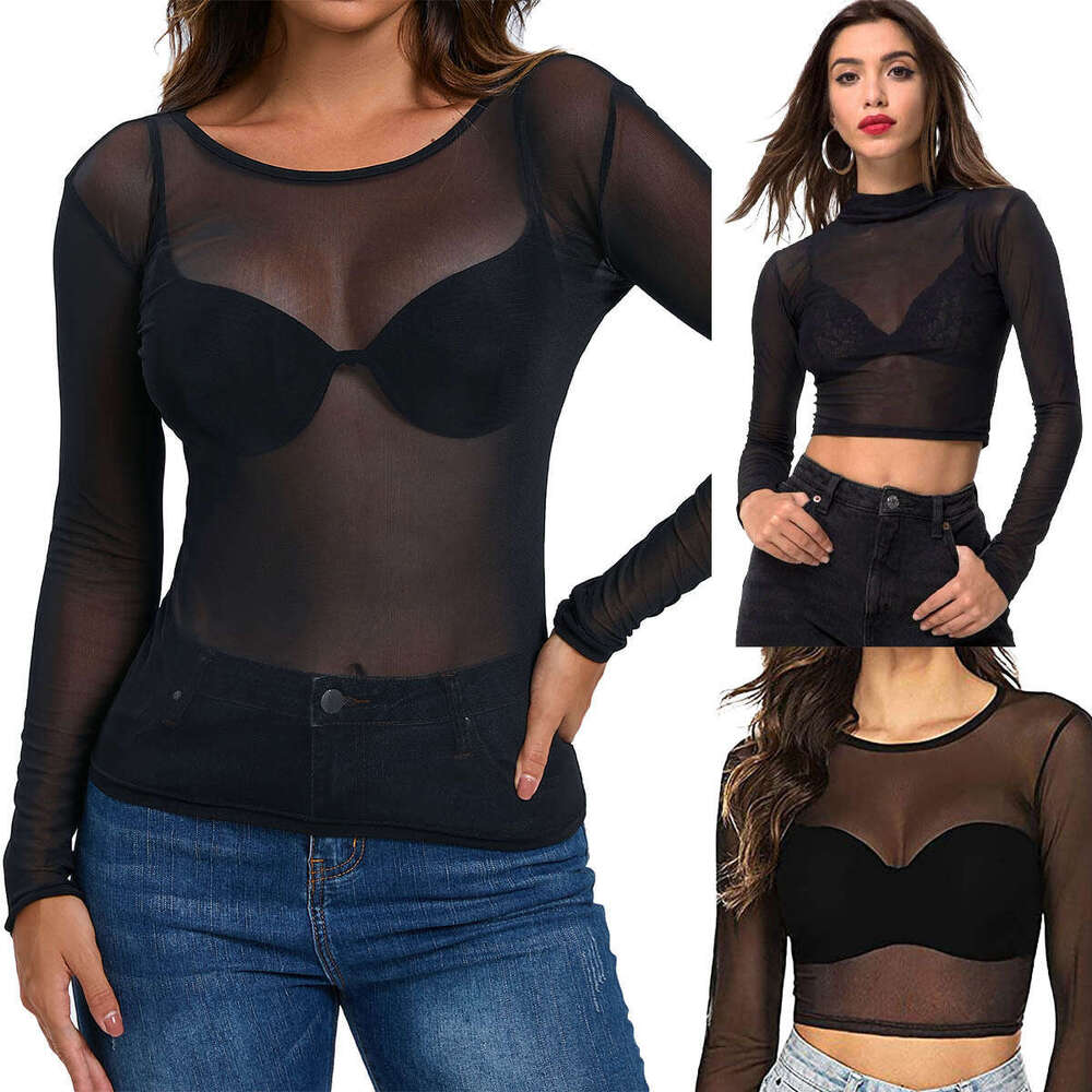 Women's New Style Fresh Sexy Slim Fit Sheer Long Sleeve Mesh Top B5