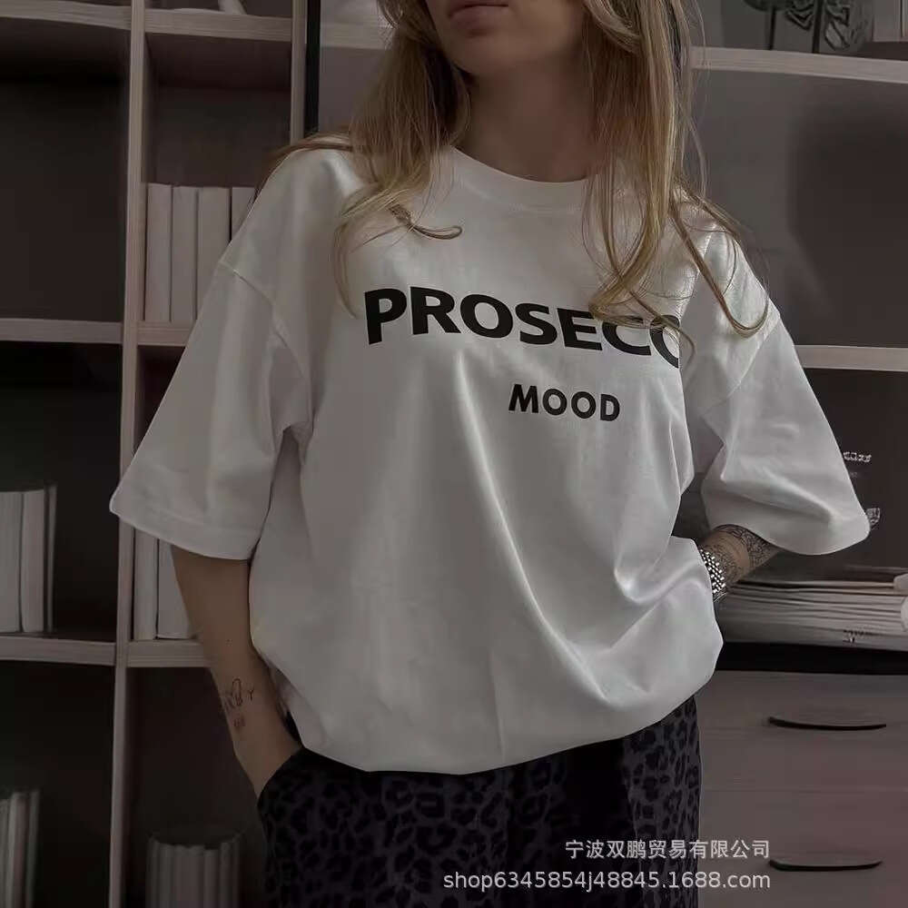 American Letter Print T-Shirt For Women, Pure Cotton, Crew Neck, Loose Short Sleeve Top, INS Style B5