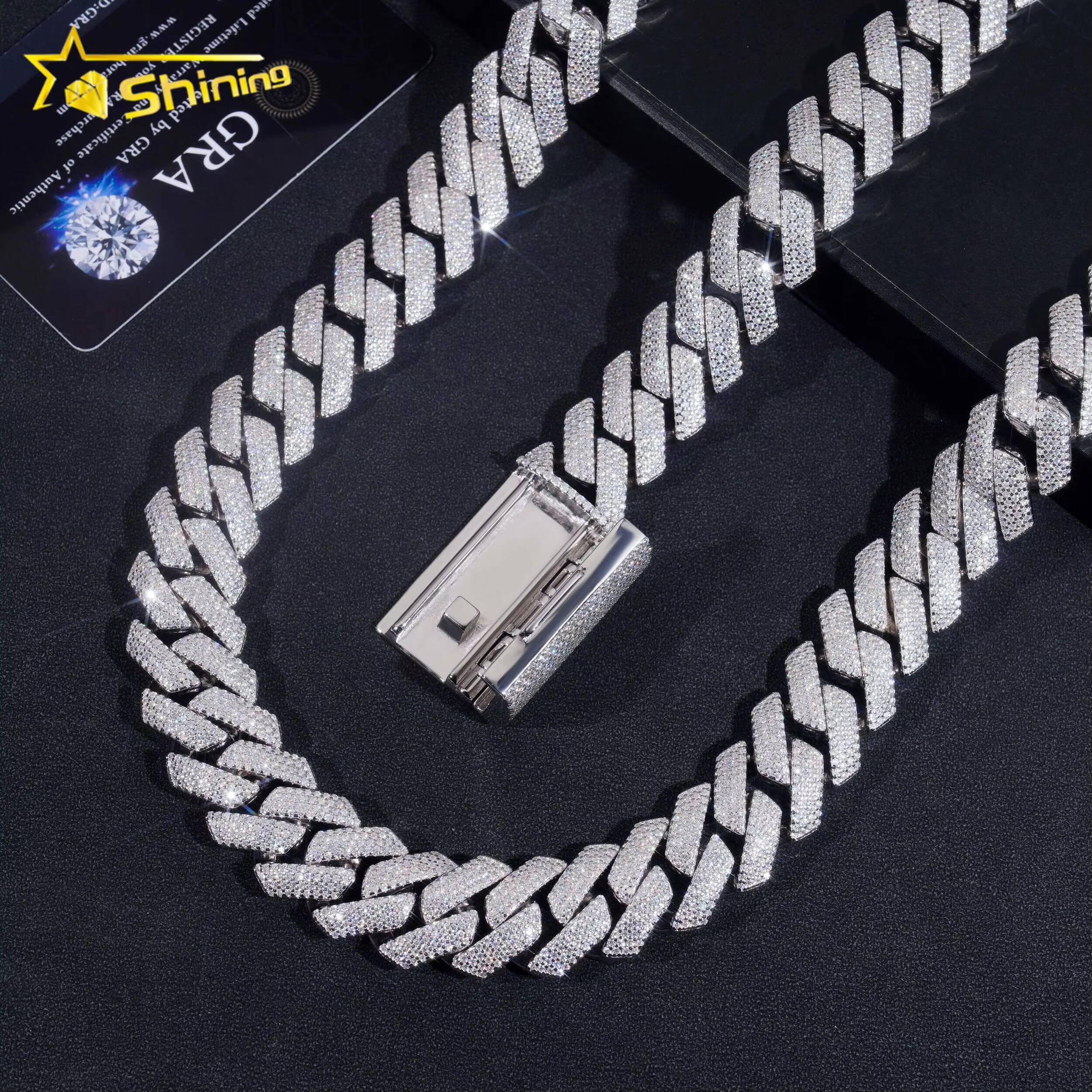 Ready to Ship 20MM Heavy Cuban Chain Sterling Silver 925 VVS Moissanite Hip Hop Cuban Link Chain Bracelets Cheapest Price Jewel