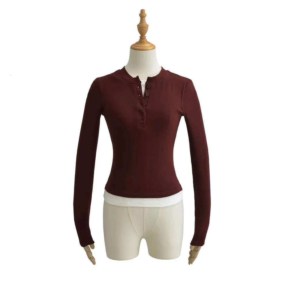 American Style Spicy Girl Fake Two-Piece Long Sleeve T-Shirt For Women, Autumn New Design Slim Fit Base Shirt Short Top B5