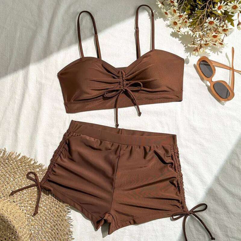 Black Separate Swimsuits Tankini Set Female Swimwear Beach Wear Two-Piece Bathing Suits Pool Women Swimming Suit 2025