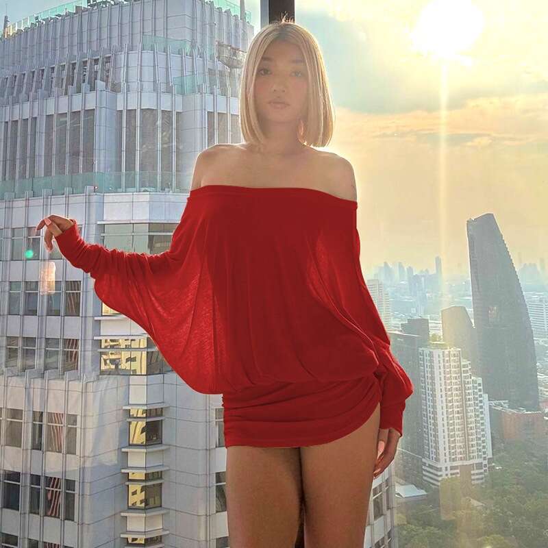 Spring New Sexy Pure Desire Style Off-Shoulder Ruched Bodycon Dress B5