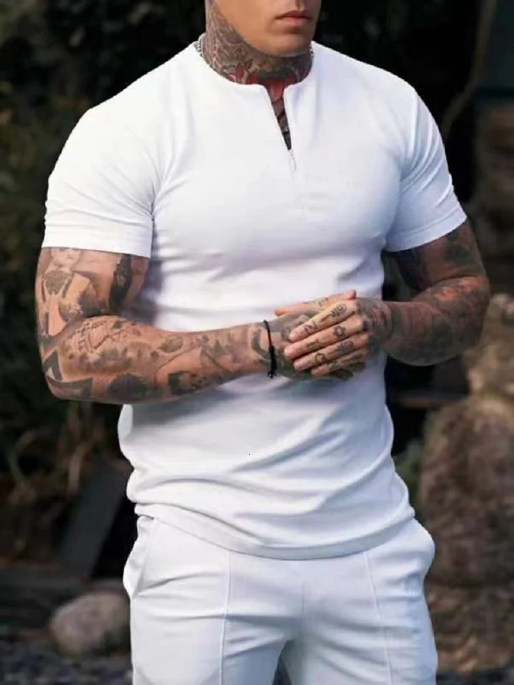 Summer Solid Color Short Sleeve Mens Sports Leisure Fitness Breathable Quick Drying Elastic Sweat Absorption T-shirt Men 250715