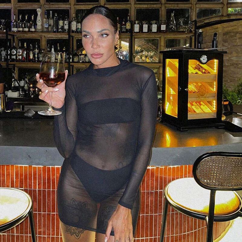 Fashion Summer New Women's Backless Mesh Flare Sleeve Short Sexy Hot Girl Bodycon Dress B5