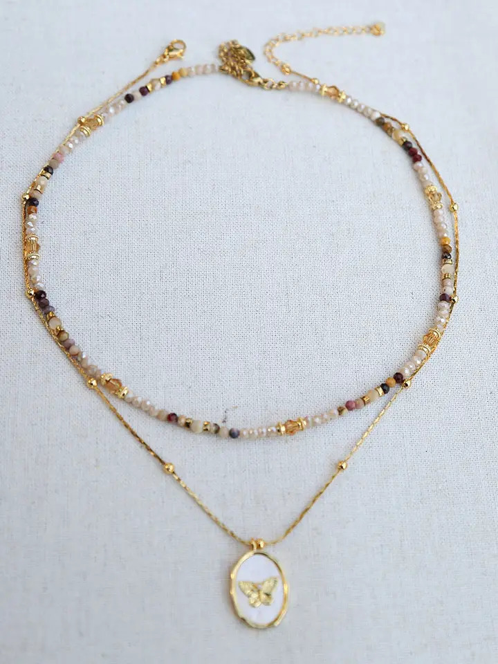 Fashion Summer Jewelry natural Egg yellow stone Beads steel accessories necklace Stacking collarbone chains 250712