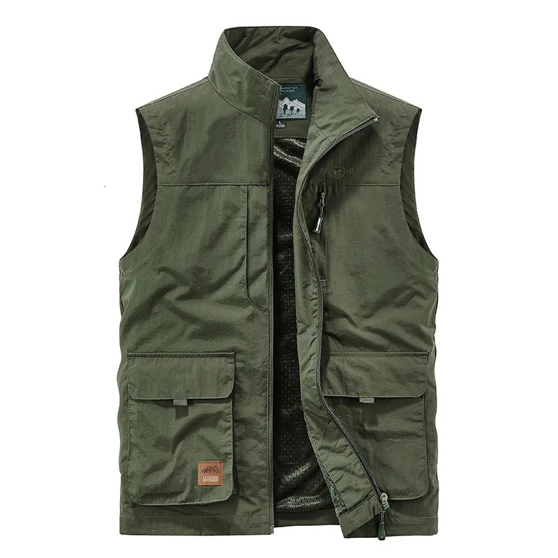 FGKKS Mens Leisure Vest Solid Color Tooling Style Waistcoat Thin Fishing Hiking Multi-Pocket Casual Loose Vest for Men 250717
