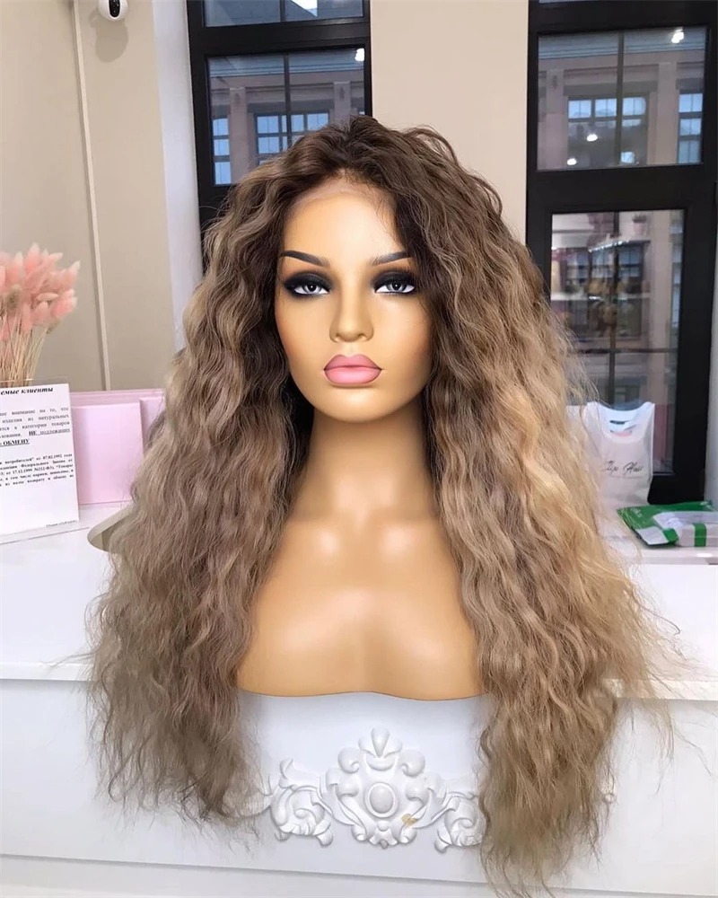 Ombre Ash Blonde Loose Deep Wave Frontal Wig Glueless Wigs Wear And Go Curly Human Hair Wig Water Wave 13x4 Lace Front Wig Synthetic