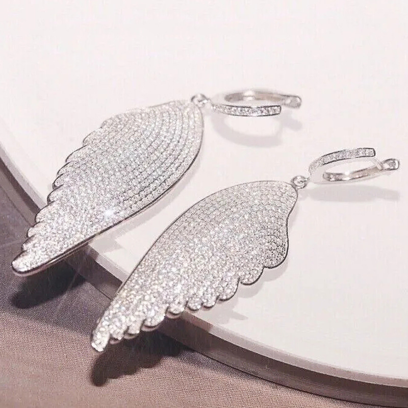 2025 Choucong Brand Dangle Earrings Luxury Jewelry 925 Sterling Silver Fill Pave White 5A Cubic Zircon CZ Diamond Gemstones Women Feather Clip Earring