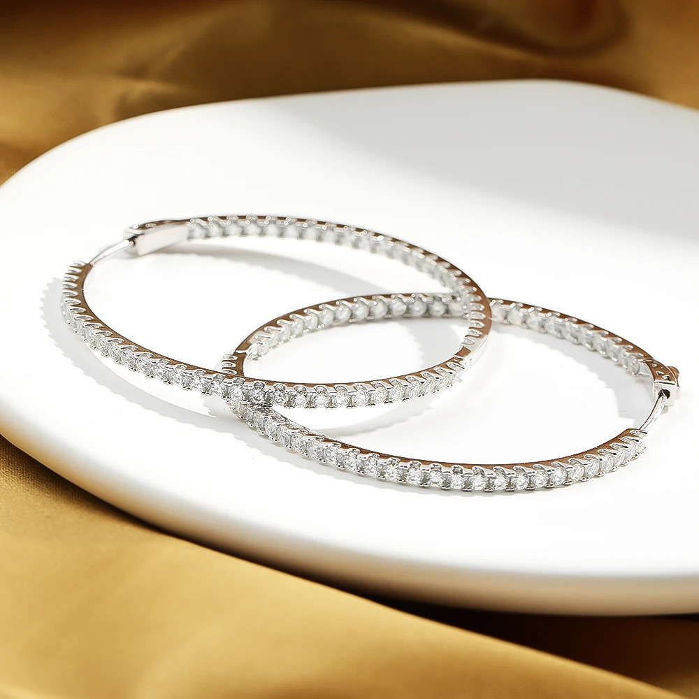 D Color 2.5mm Real 60mm Big Hoop Earrings For Women Gift S925 Sterling Silver Stud Earrings Plated 18K Fine Jewelry 250716