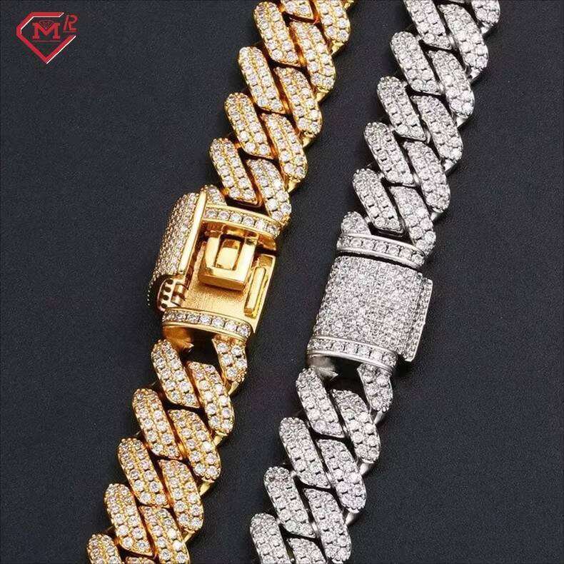 12mm Cuban Link Chain Moissanite Jewelry VVS Iced Out Hiphop 925 Silver Moissanite Cuban Chain