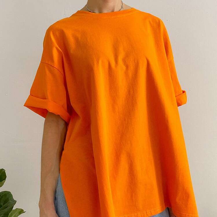 Summer Loose Split Cotton Short Sleeve For Women Comfortable Round Neck Solid Color T-Shirt B5