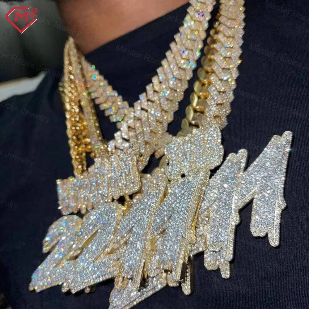 Hip Hop Moissanite Cuban Chain Straight Angle 18MM 2 Rows S925 Custom Cuban Link Chain Necklace