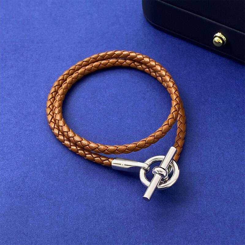 Fashion Jewelry Leather Rope Woven OT Buckle Double Layer Bracelet Same Style Versatile Wristband Unisex Accessories