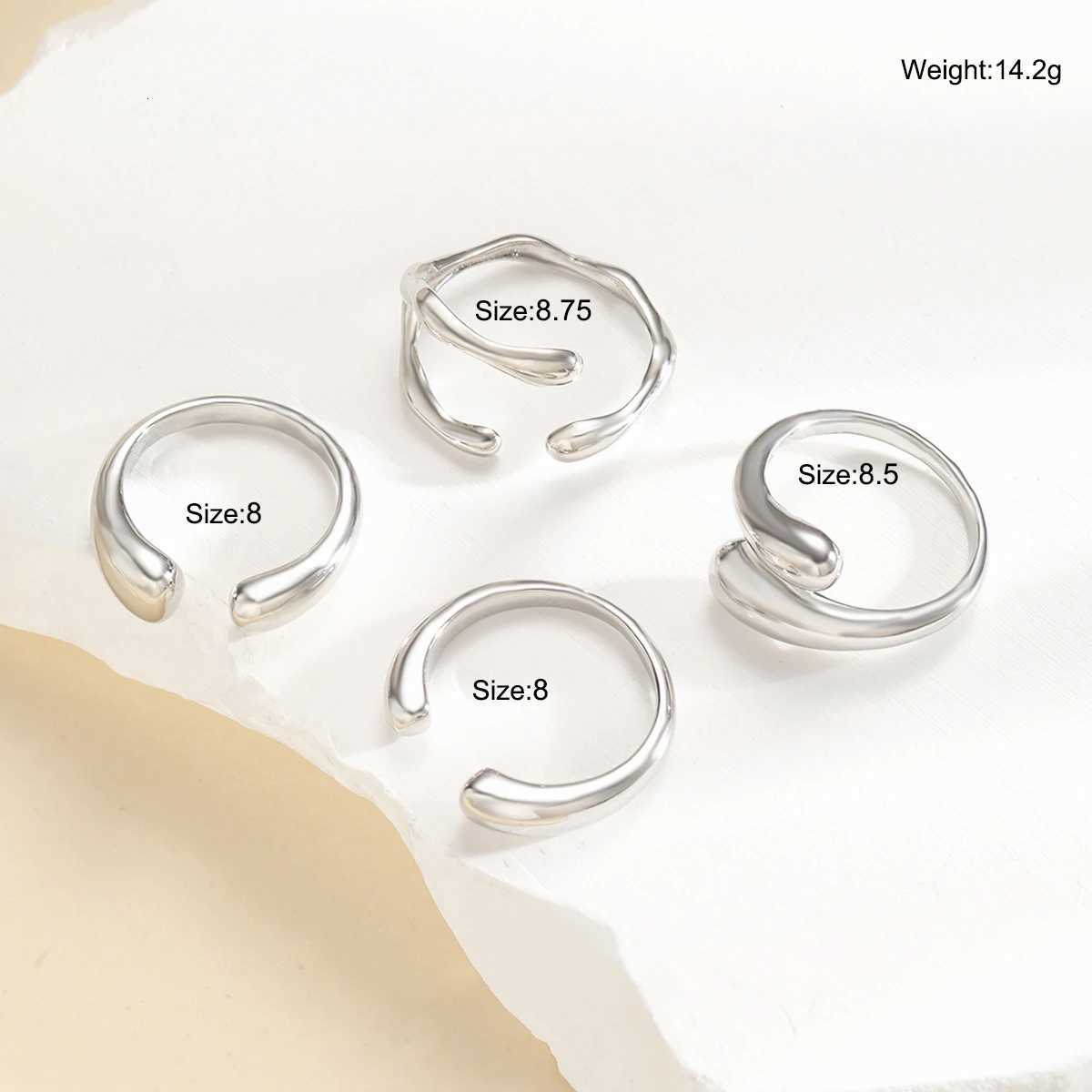 4 Pcs Vintage Irregular Rings Set Fashion Geometric Copper Metal Adjustable Gold Plated Rings Daily Wear High Quality Jewelry X250718