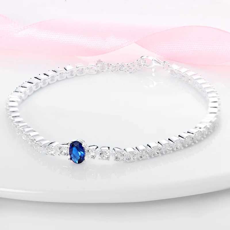 925 Silver Color Crystal Necklace Jewelry Set for Women Fashion Blue Zircon Chain Necklace Bangle Wedding Bridal Jewelry X250718