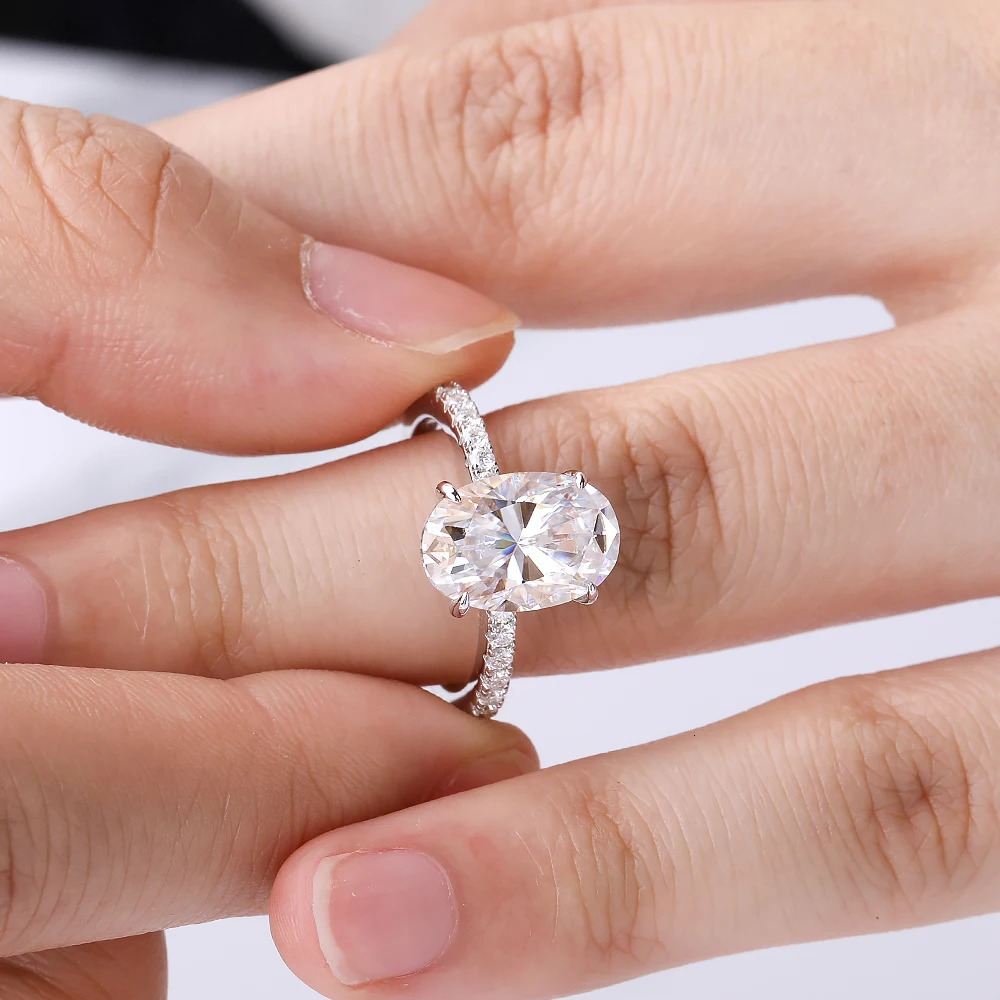 4.5CT Oval Cut Full Engagement Ring for Women 925 Sterling Silver Plated 18K Lab Diamond Wedding Band GRA Certificate 250712