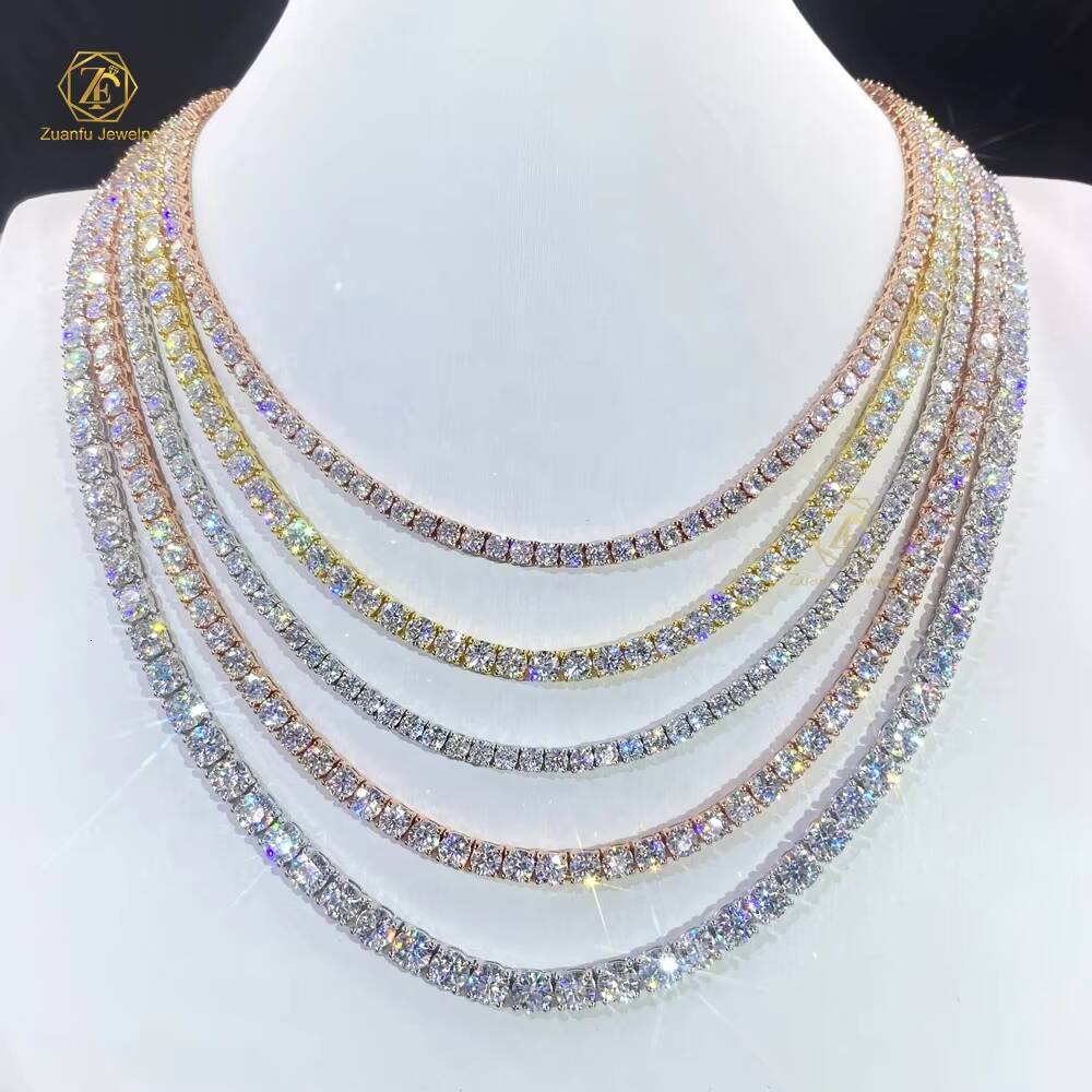 Pass Diamond Tester Large Stock Hip Hop Jewelry 2.0mm-6.5mm VVS Moissanite Diamond 925 Silver Iced Out Tennis Chain Necklaces