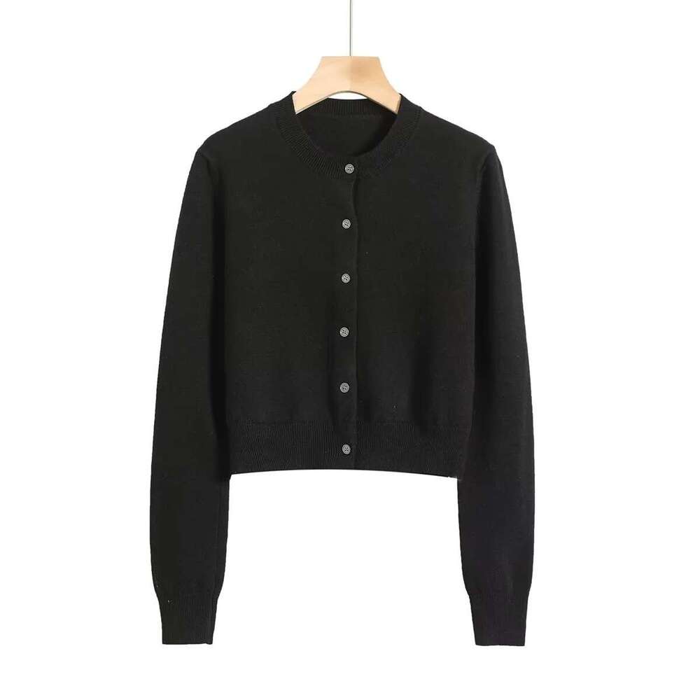New Style Women's Fashion Hot Girl Round Neck Knitted Button Cardigan Slim Sweet Short Top B5