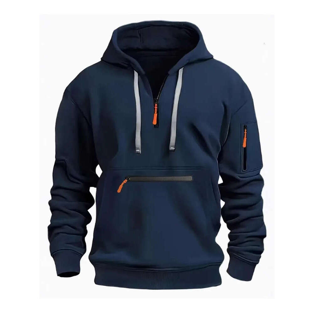 New Men's Sweatshirt Spring Autumn Casual Sports Multi-Zipper Arm Pocket Pullover Hoodie B5