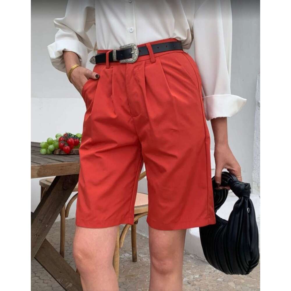 New Style Women's Loose Fit Plus Size Summer High Waist Slimming Straight Wide Leg Mid-Length Shorts B5