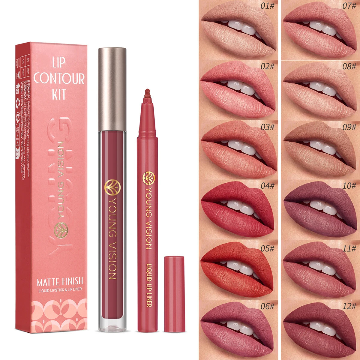 YOUNG VISION 12 Color Lip Glaze Lip Liner ComboLiquid Lip Liner smooth easy-to-apply color lip liner 250716