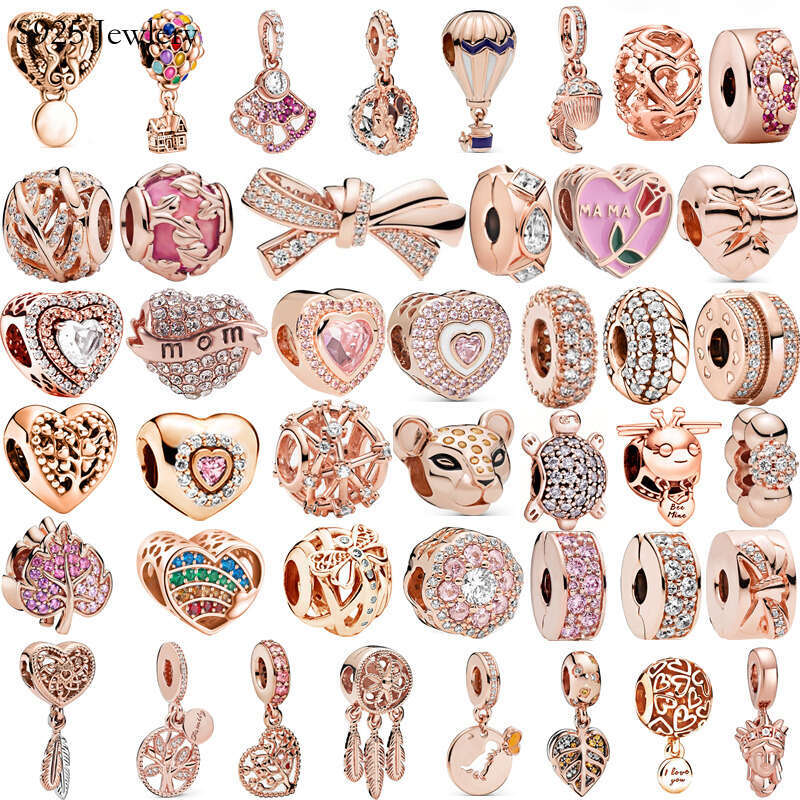 S925 New Popular 925 Sterling Silver Charms Rose Gold Dream Catcher Beads Flower Tree Balloon Clip Bead Pendant for Original Charm Bracelet DIY Jewelr