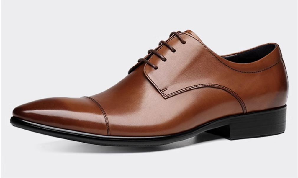 European version of men's shoes, three-joint leather shoes, men's pointed toe formal business leather shoes, genuine leather British trendy 
