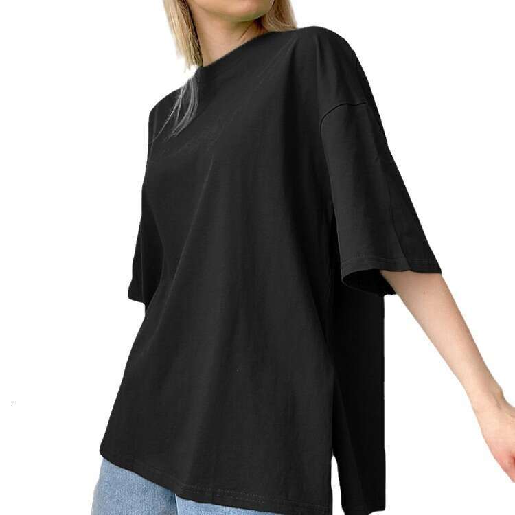 Summer Loose Split Cotton Short Sleeve For Women Comfortable Round Neck Solid Color T-Shirt B5