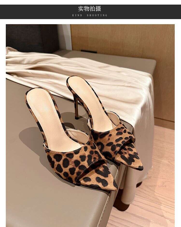 LITTLETON Fashion Women's Outdoor Sandals 2025 New Spring Summer High Heels Stiletto Pointed Toe Slip-On Leopard Print Matching Dress