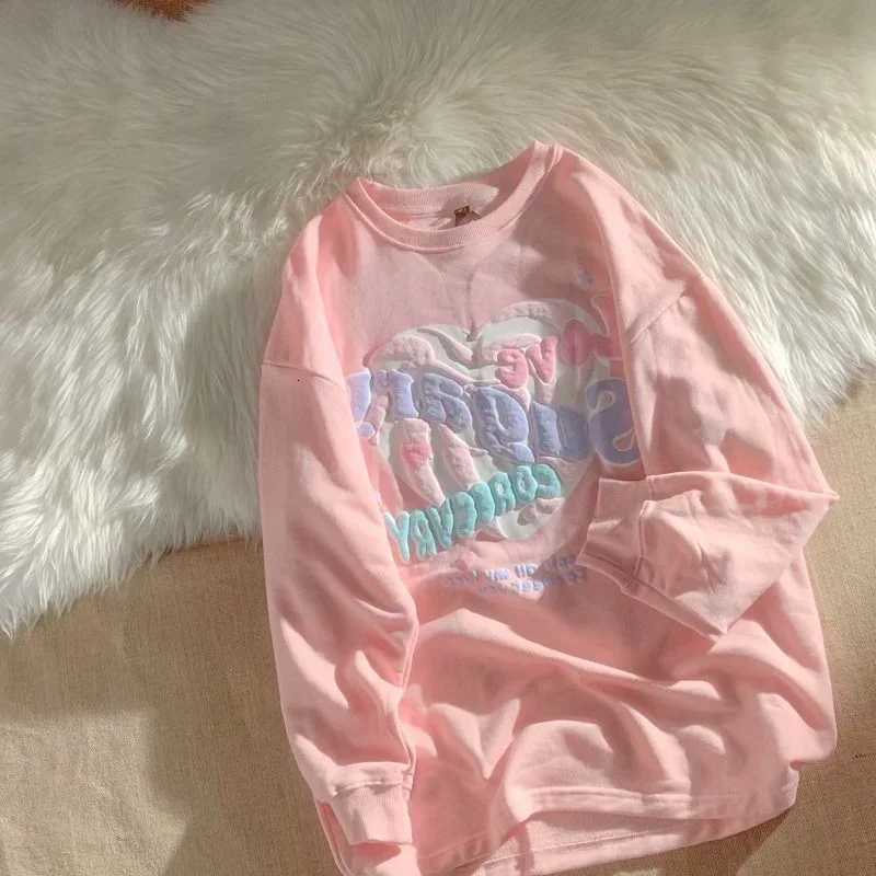 Oversized Crewneck Sweatshirt Women Spring Autumn New Thin Letter Print Hoodie Fe Korean Style Loose Chic Long Sweatshirt Tops XJ250717