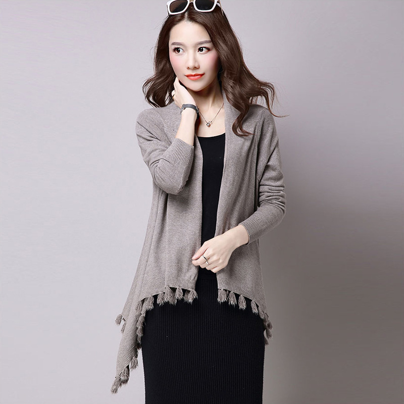 Trendy New Knitted Cardigan Women's Mid-Length Tassel Batwing Shirt Outerwear Shawl Cape Coat