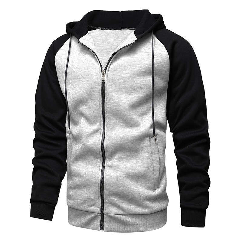 Color Block Fleece Hoodie Zipper Cardigan Hooded Jacket Plus Size Casual Top Men's Clothing B5