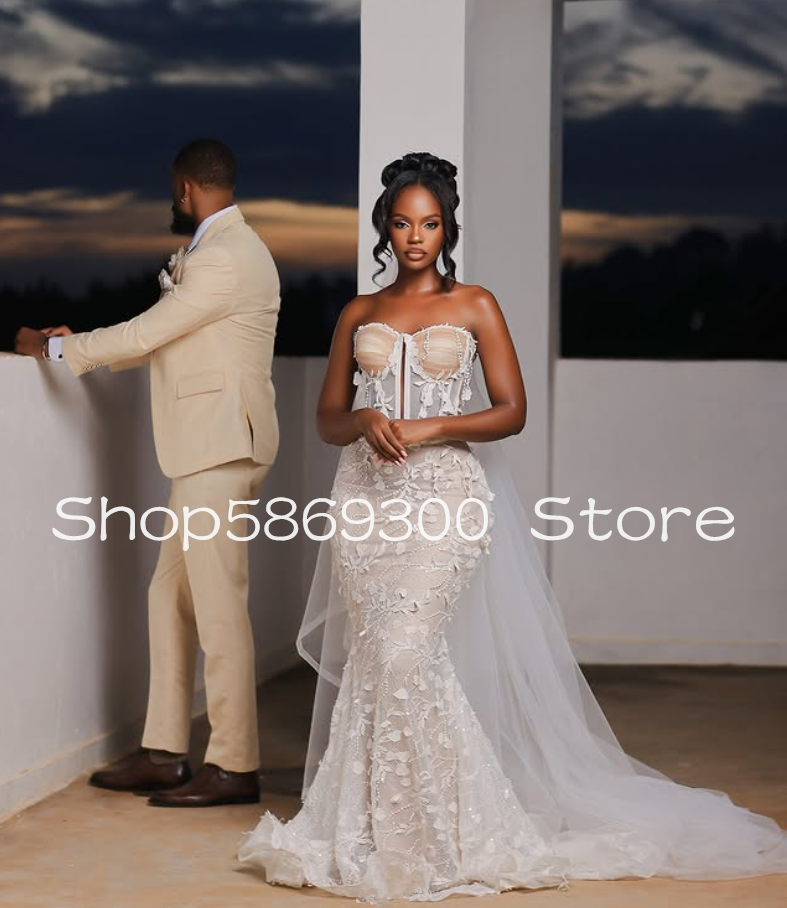 Long Trumpet Beach Wedding Dresses Lace Floral Sweetheart Lace-up Corset Garden Church Bridal Gown Customsized Garment