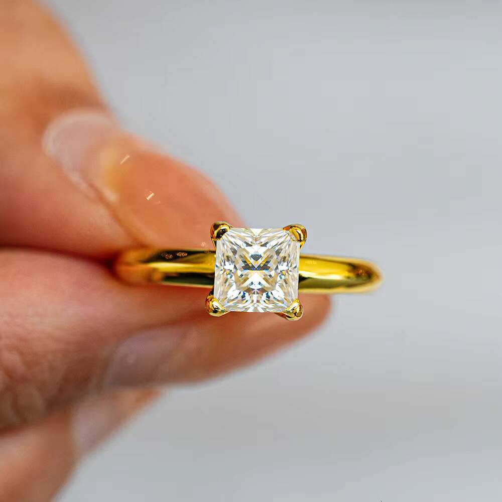 Gra Certified Emerald Cut Moissanite Ring 1Ct Vvs D Color 14K 18K Real Gold Plated S925 Silver for Women Wedding Jewelry