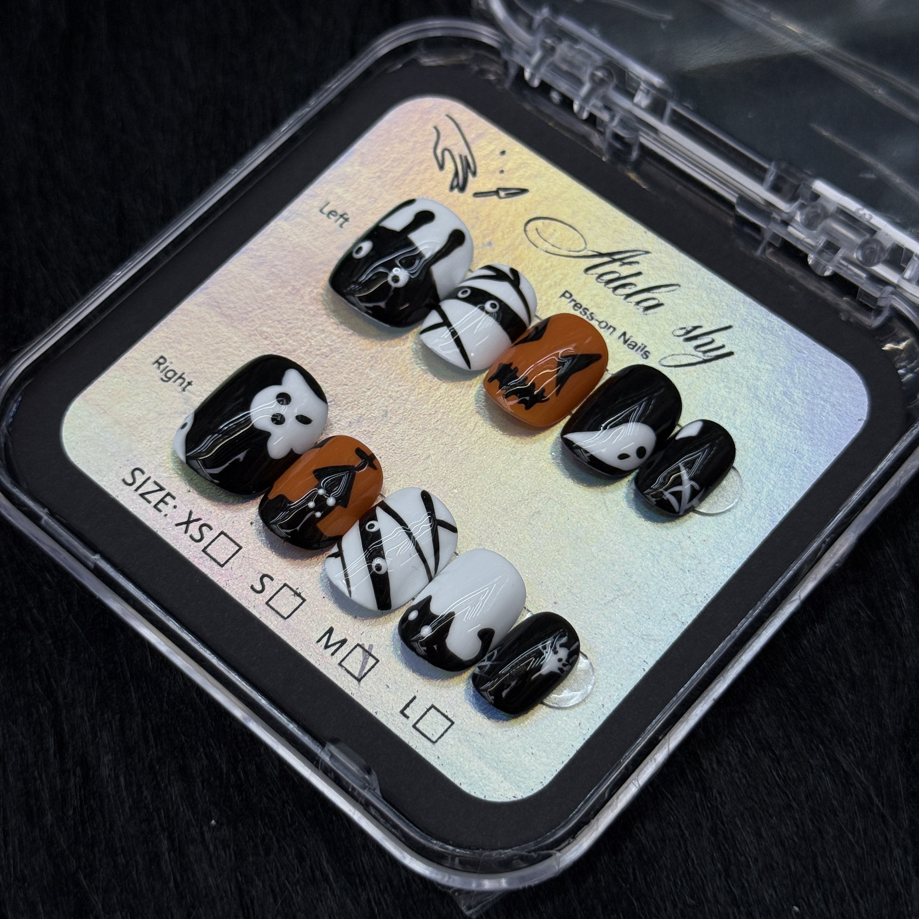 10Pcs Black Orange Abstract Leopard Print Press On Nails