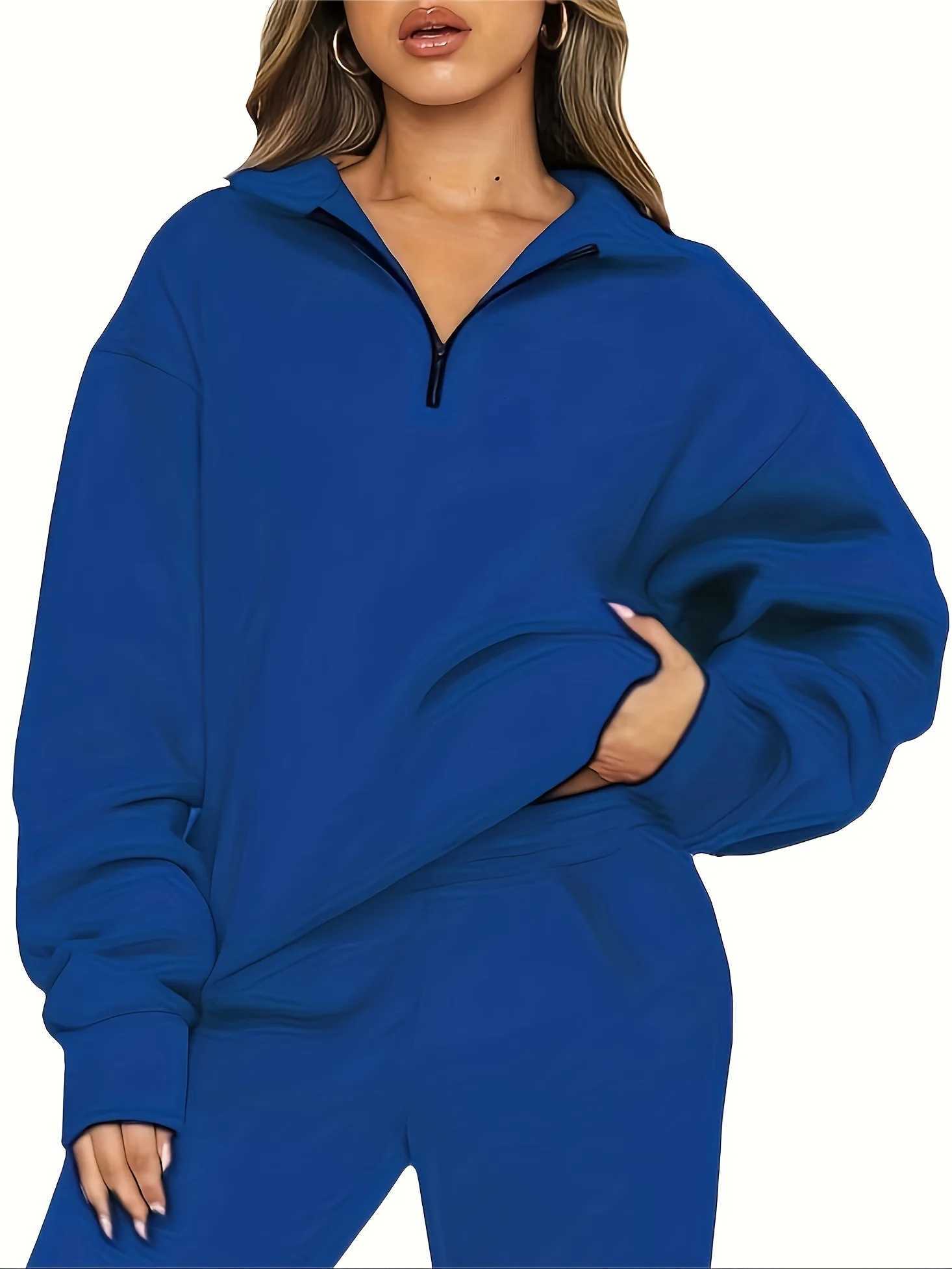 Versatile Solid Color Loose Zippered Hoodie Long Sweat Womens Clothing XJ250717