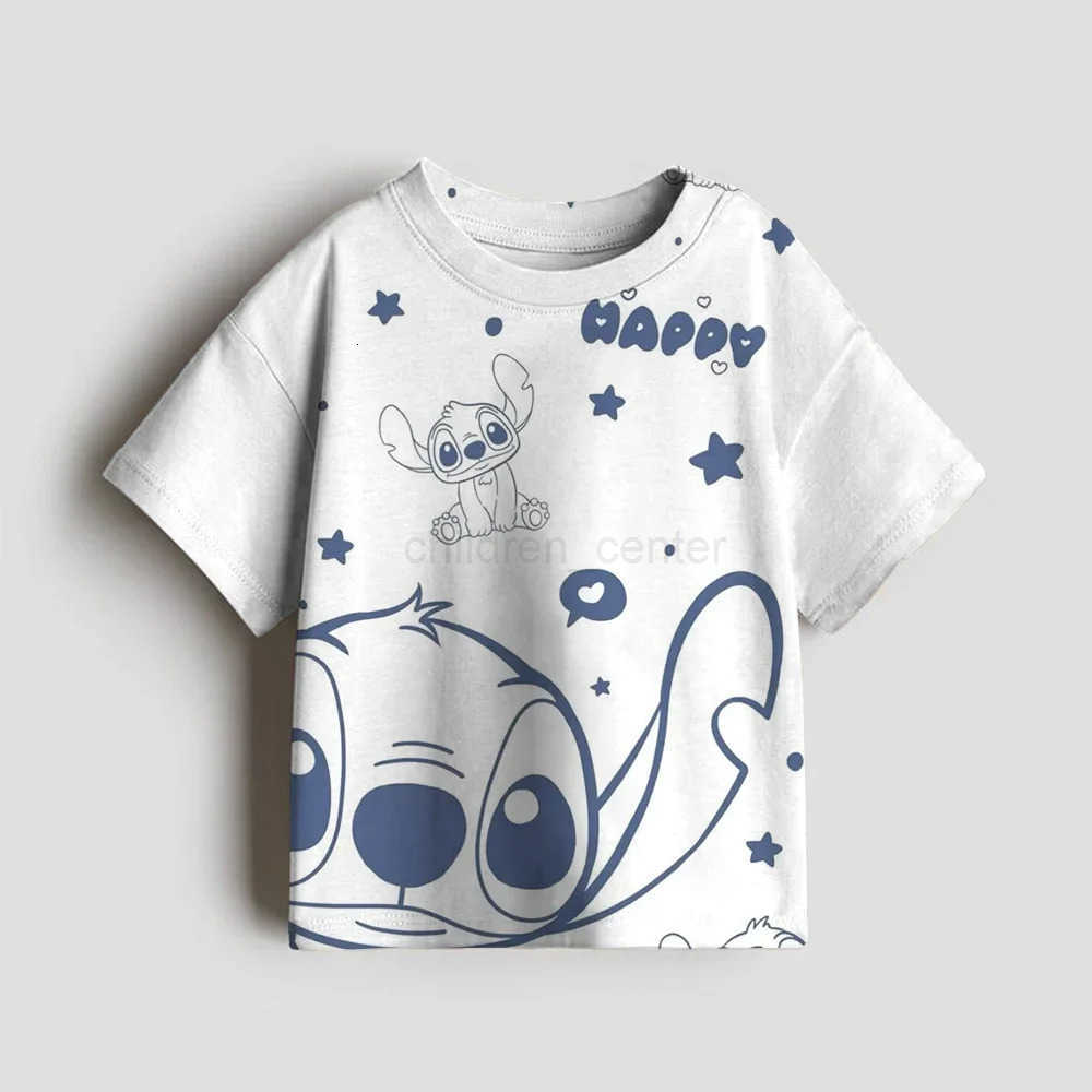 Disney 2025 Summer Stitch Anime High Quality 3D Print T Shirts Tops for Boys and Girls Loose Funny T-shirts Kids Children Tshirt Plus Size W250718