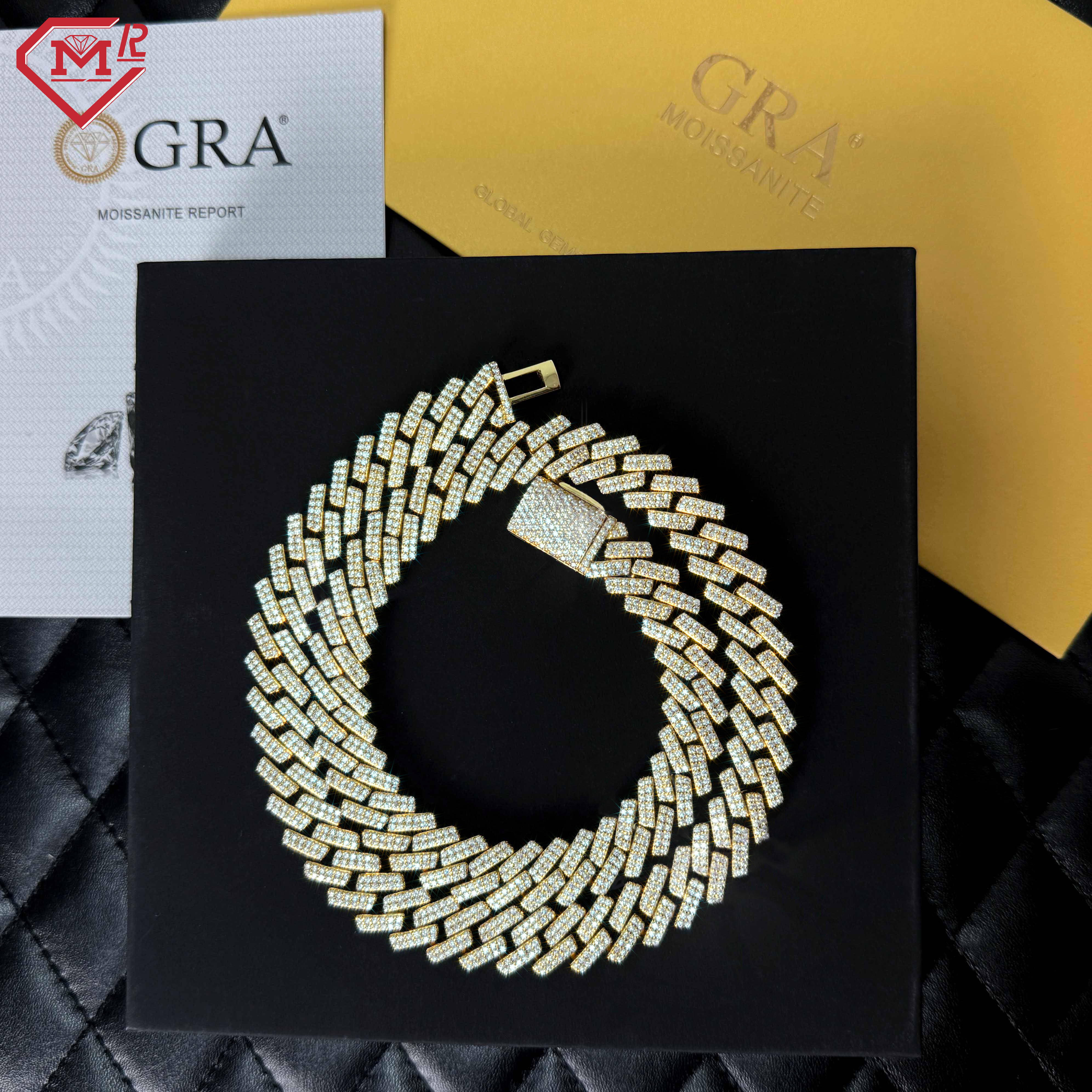 Hiphop 10MM Moissanite Chain Cuban Necklace 925 Silver 2 Rows Straight Edge Vvs Iced Out Moissanite Cuban Chain