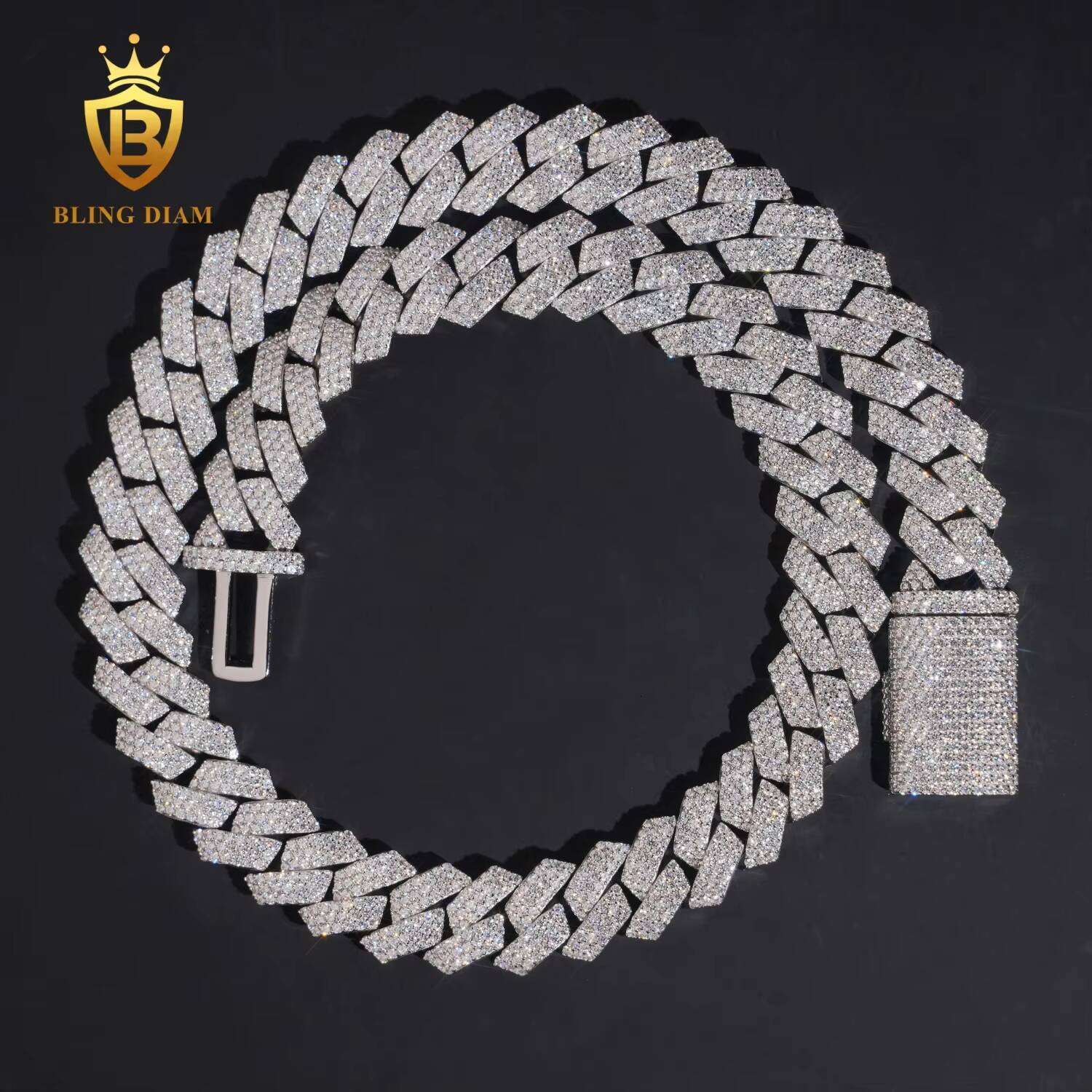 Hot Sale High Quality Heavy Hip Hop 15mm Width Three Rows 925 Silver VVS Moissanite Iced Out Cuban Link Chain