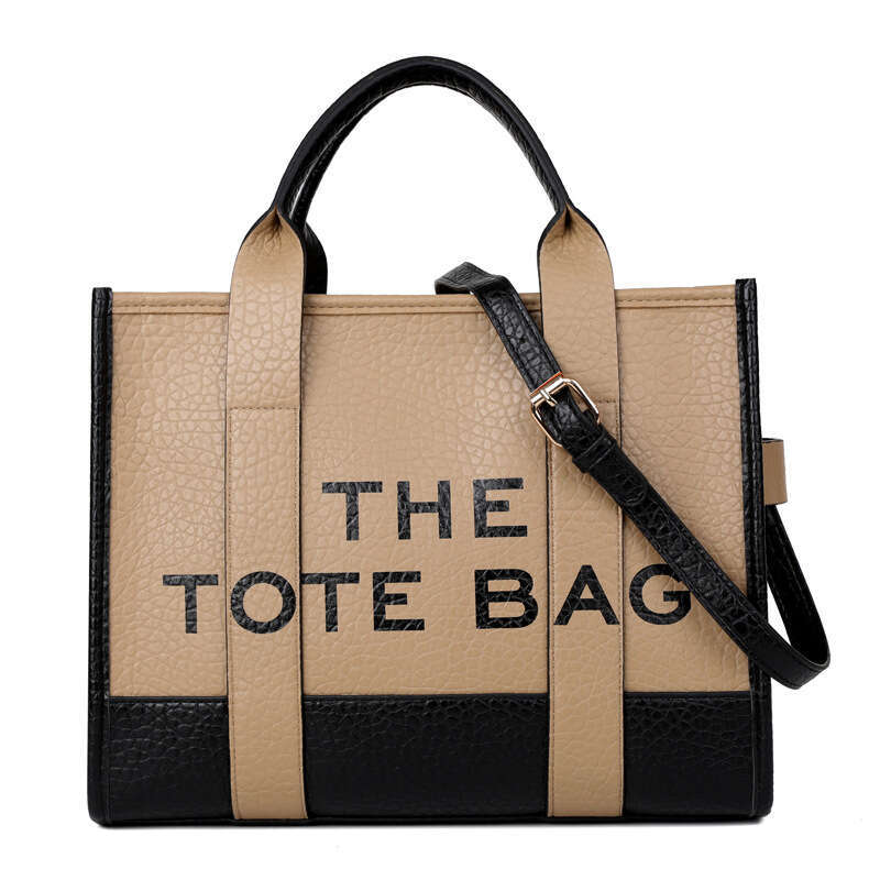 Women's New Double Color Block PU Letter Single Shoulder Crossbody Handbag Fashion Tote Bag