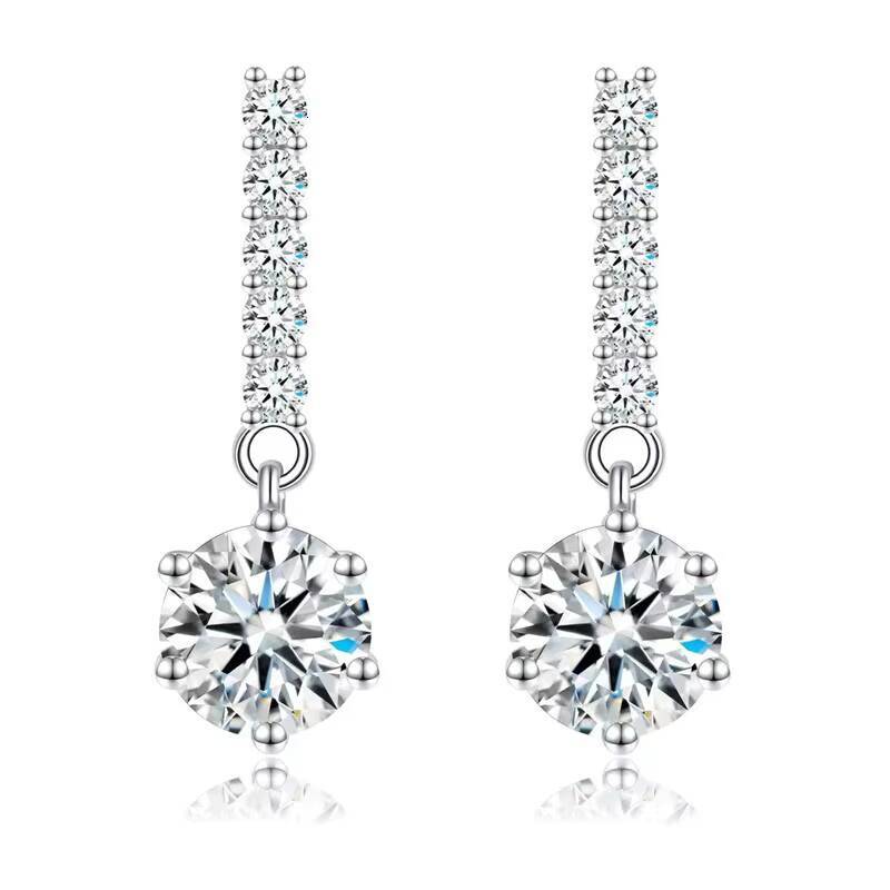 Luxury Romantic Female Tassel Six Claws Moissanite Earrings S925 Sterling Silver 925 White Studs Earrings for Women Fine Jewelry