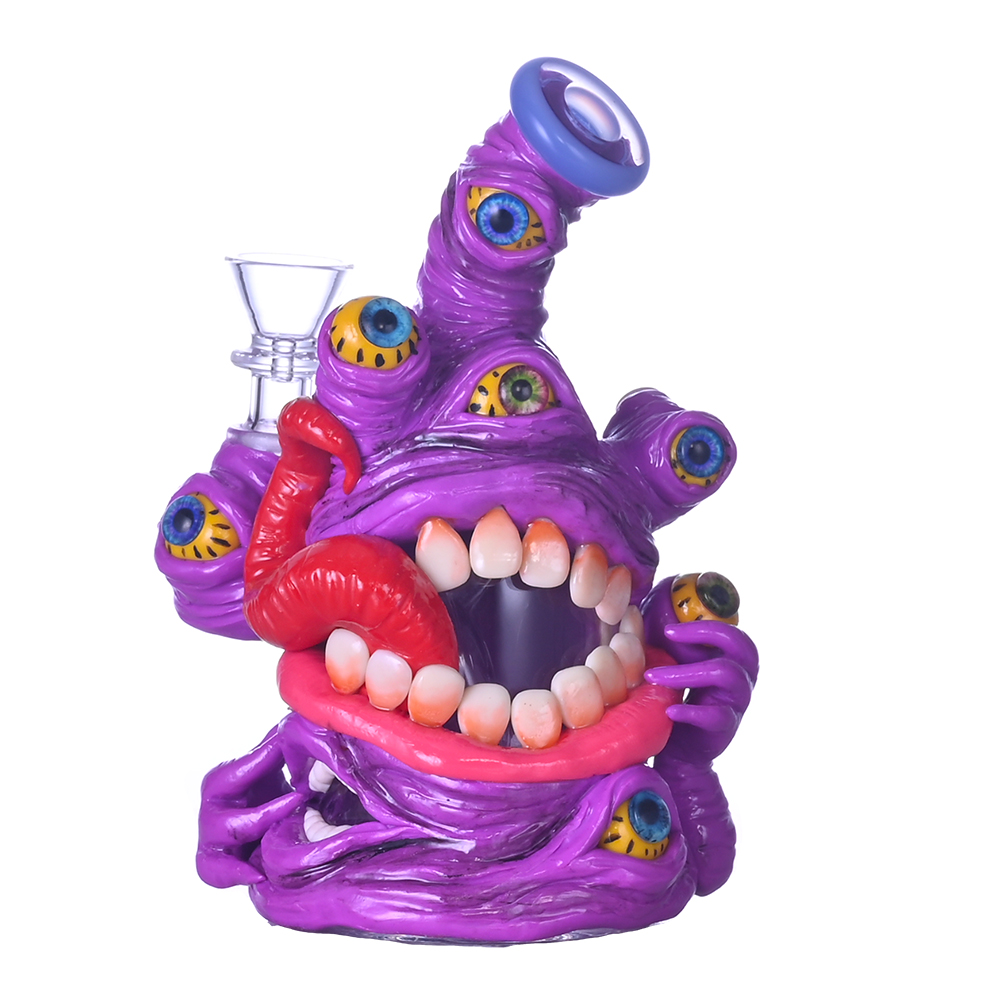 16cm/6.2in,HippiesGlass,Glass Bong With Cute Monster,Monster Bong,Borosilicate Glass Water Pipe,Glass Hookah,Hand Painted,Home Decorations,Somking Acc