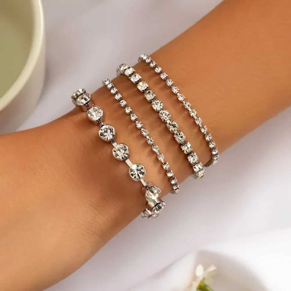 2024 New Fashion Imitation Pearl Crystal Chain Bracelet Set for Women Luxury Gold Color Stainless Steel Bangle Jewelry Set X250718