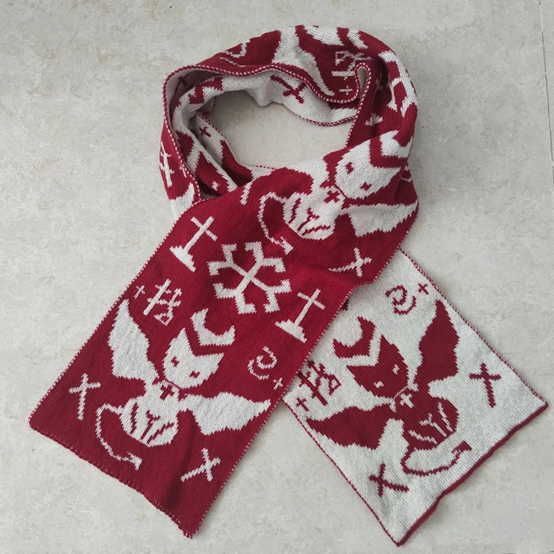 Devil Cat Scarfs Second Yuan Punk Y2k Japanese Harajuku Street Winter Double-Sided Knitted Thickened Warm Windproof Scarf Cosplay 250717