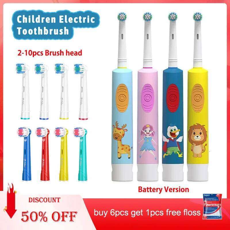 Child Electric Toothbrush Colorful Cartoon Rounded Vibrate Heads Soft Bristle Teeth Brush Gum Care Battery Power 3-15 Years Old X2507